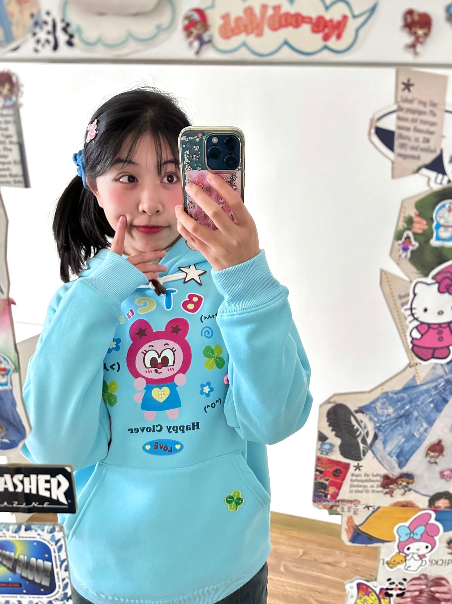 Bodytalk - Kawaii Horn-Button Printed Hoodie hoodie bodytalk