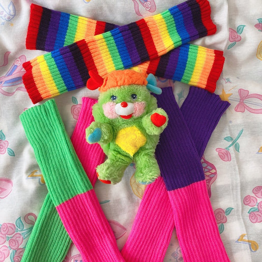 BunnyBunnyGun - Decora Kei Colorblock Knit Leg Warmers leg warmmers bunnybunnygun