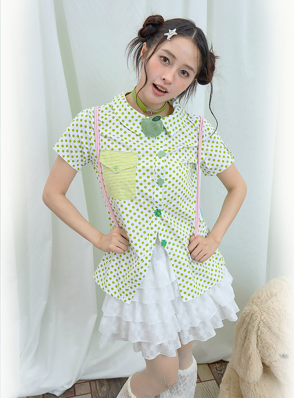Moon Meadow - Green Polka Dot Shirt shirt Moon Meadow