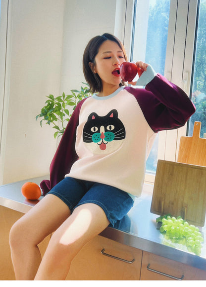 uodycoco – Colorblock Embroidered Crewneck Sweatshirt sweatshirt uodycoco