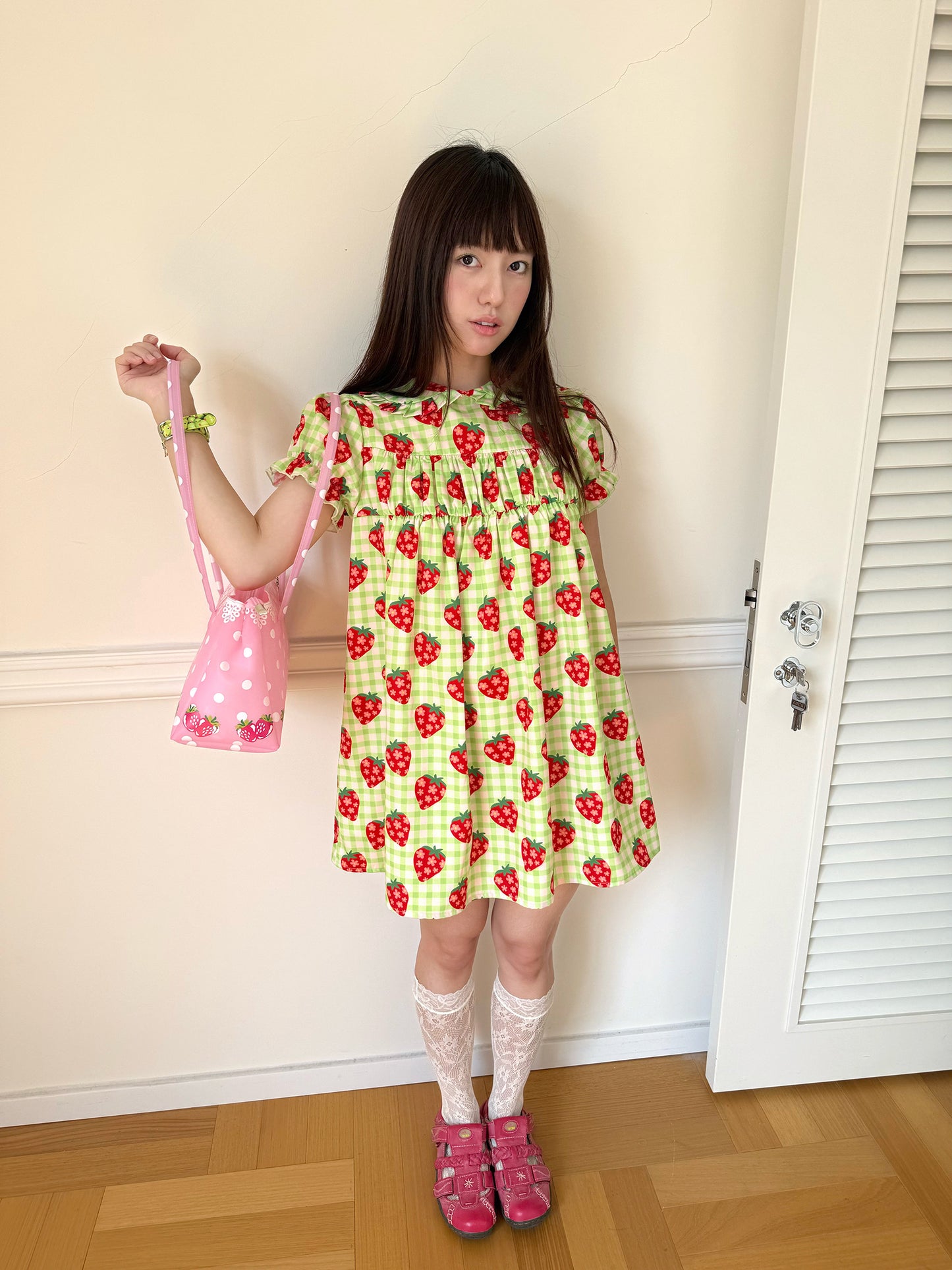 FRUITS - Strawberry Plaid Doll Collar Dress | Kawaii Japanese Girly Dress dress Fruits