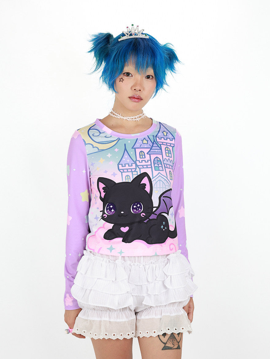 Nihonkids - Pastel Gothic Black Cat Tee shirt NIHON KIDS