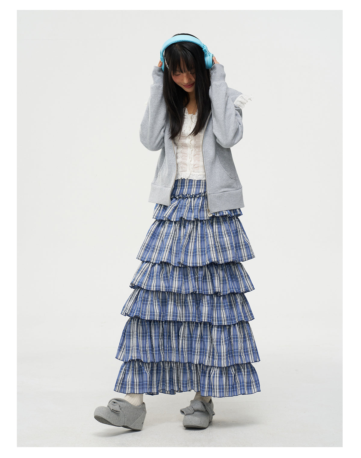 MOF Gift - Gyaru Blue White Plaid Layered Skirt skirt MOF Gift