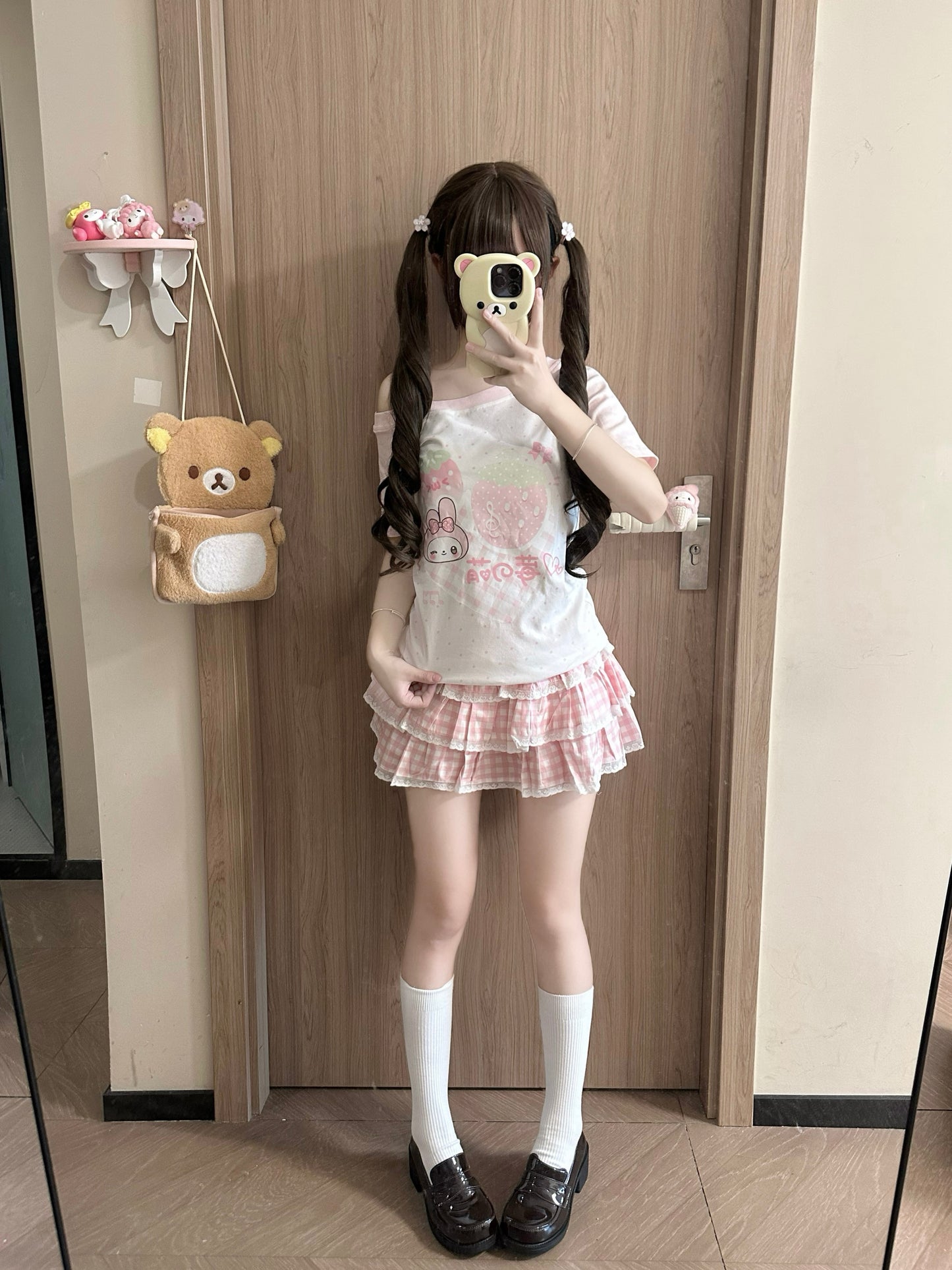 Blurred Bear - Strawberry Kawaii Tee & Cake Skirt Set set Blurred Bear