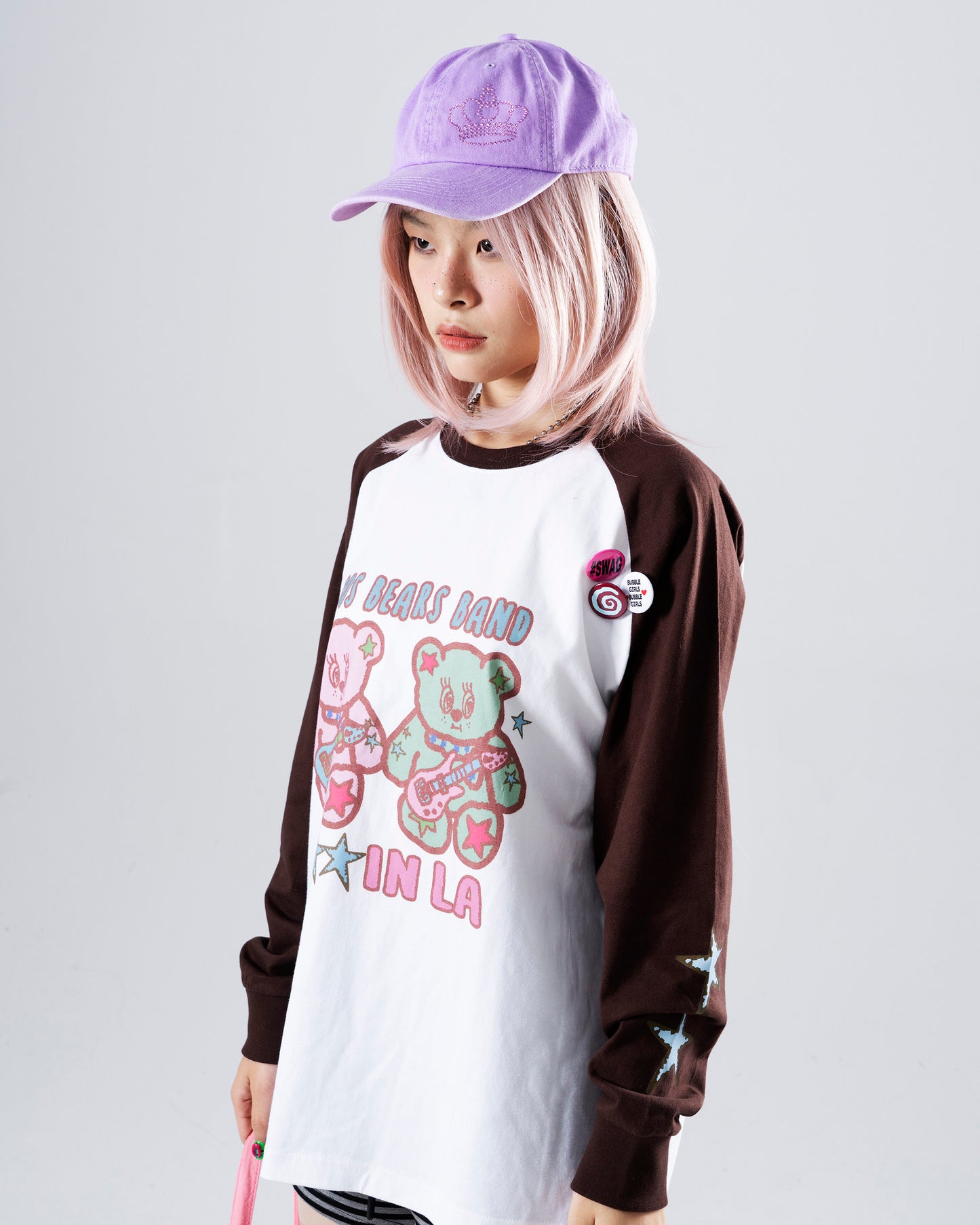 Oogreenapple - Bear Graphic Raglan Long Sleeve Tee shirt Oogreenapple