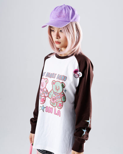 Oogreenapple - Bear Graphic Raglan Long Sleeve Tee shirt Oogreenapple