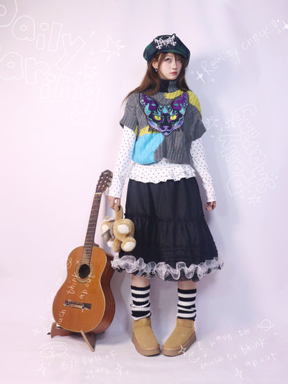 Leerroo - Y2K Sweet Punk Ruffle Skirt Elastic Waist A-Line Long Skirt skirt Leerroo