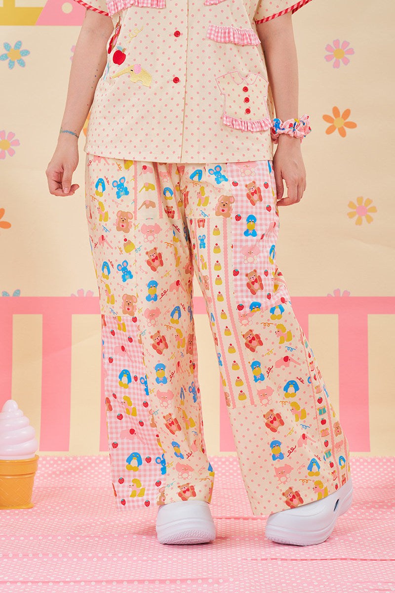 NIKKOU - Patchwork Contrast Wide Pants pants Nikkou home