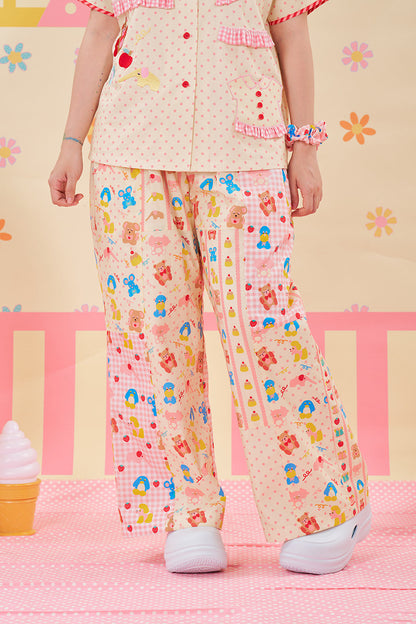 NIKKOU - Patchwork Contrast Wide Pants pants Nikkou home