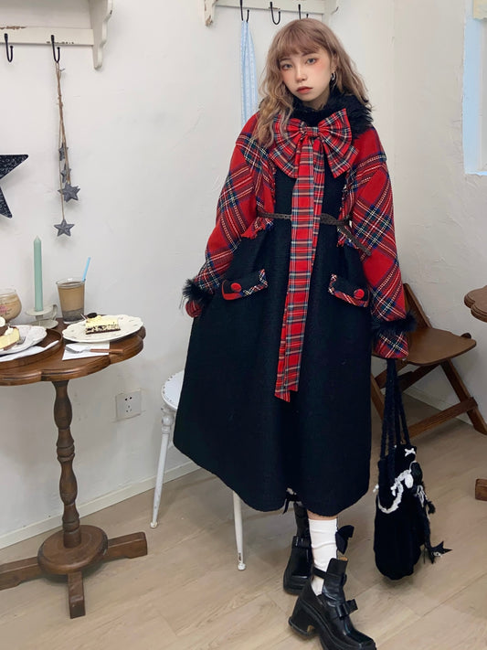 Disorder - Kawaii Black Plaid Wool Blend Mid Coat coat Disorder