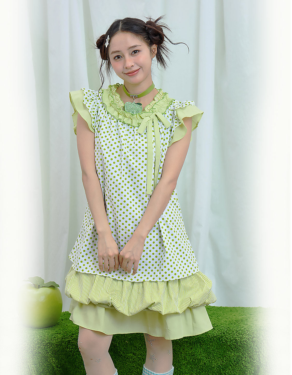Moon Meadow - Green Polka Tiered Dress dress Moon Meadow