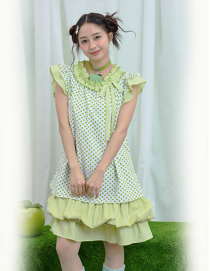 Moon Meadow - Green Polka Tiered Dress dress Moon Meadow
