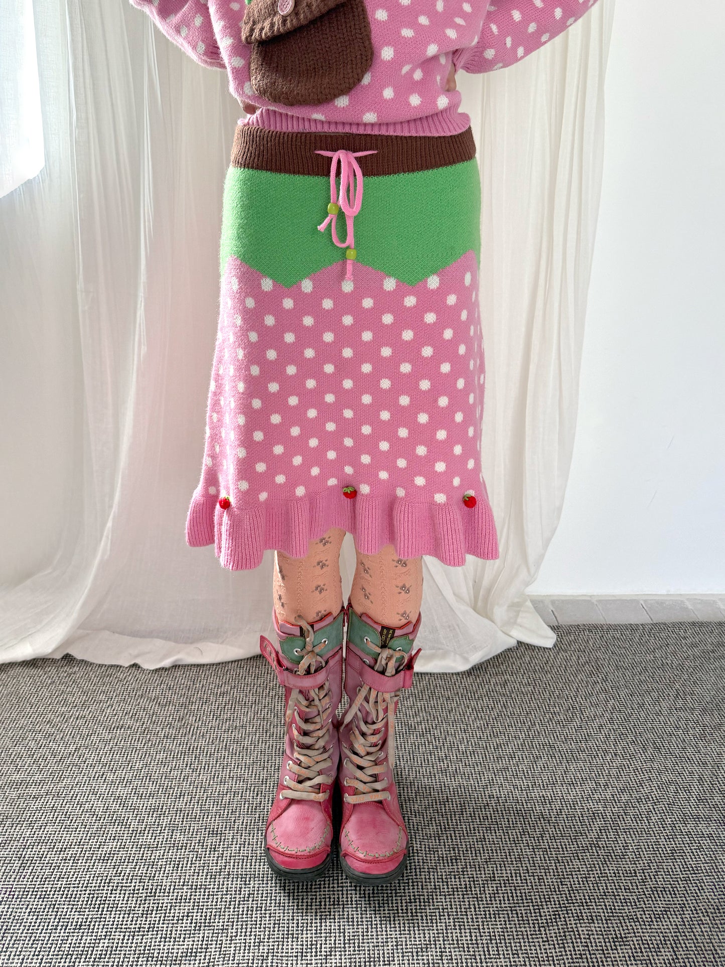 FRUITS - Kawaii Strawberry Polka Dot Knit Skirt skirt Fruits