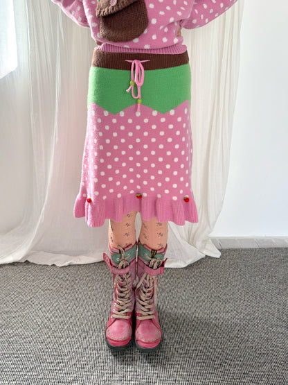 FRUITS - Kawaii Strawberry Polka Dot Knit Skirt skirt Fruits