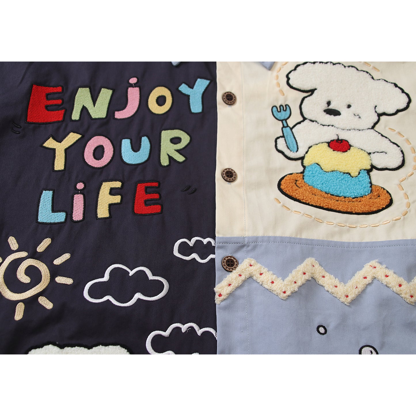BIBULU - Color Block Cartoon Embroidered Long Sleeve Shirt shirt BIBULU