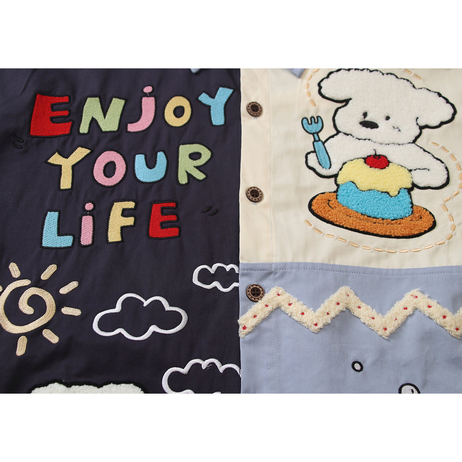BIBULU - Color Block Cartoon Embroidered Long Sleeve Shirt shirt BIBULU
