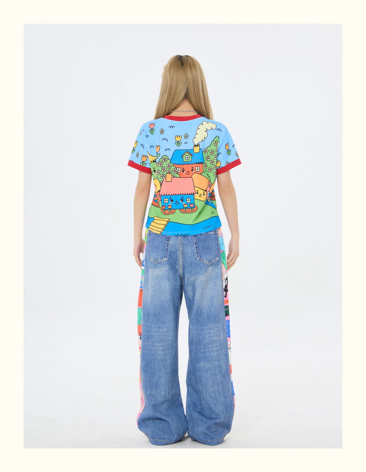 Robootoo - Blue Cartoon Town Print T-Shirt tshirt Robootoo