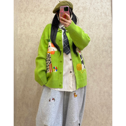 BIBULU - Kidcore Embroidered Cat Vintage Knit Cardigan cardigan BIBULU