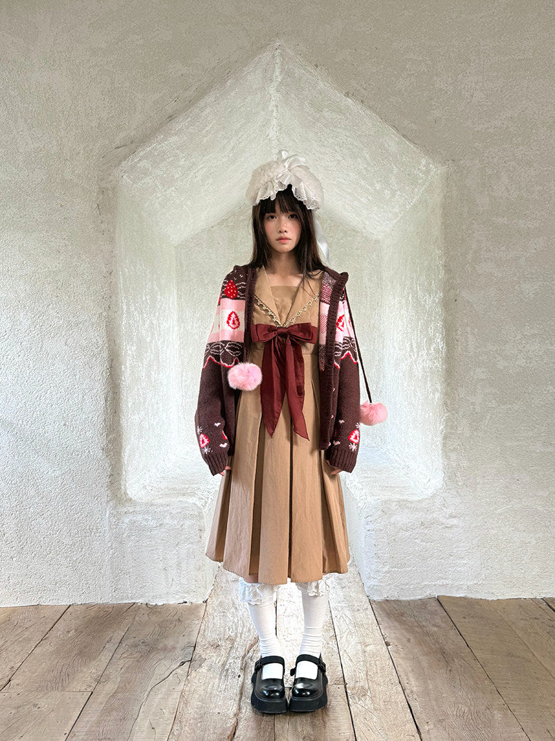 Daytoday Everyday Institute - Chocolate Strawberry Cake Fair Isle Cardigan coat daytoday everyday institute