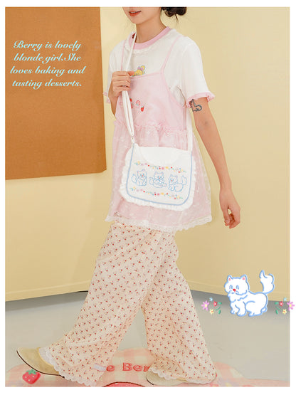 Little Berry - Kawaii Embroidered Cat Floral Crossbody Bag bag Little Berry