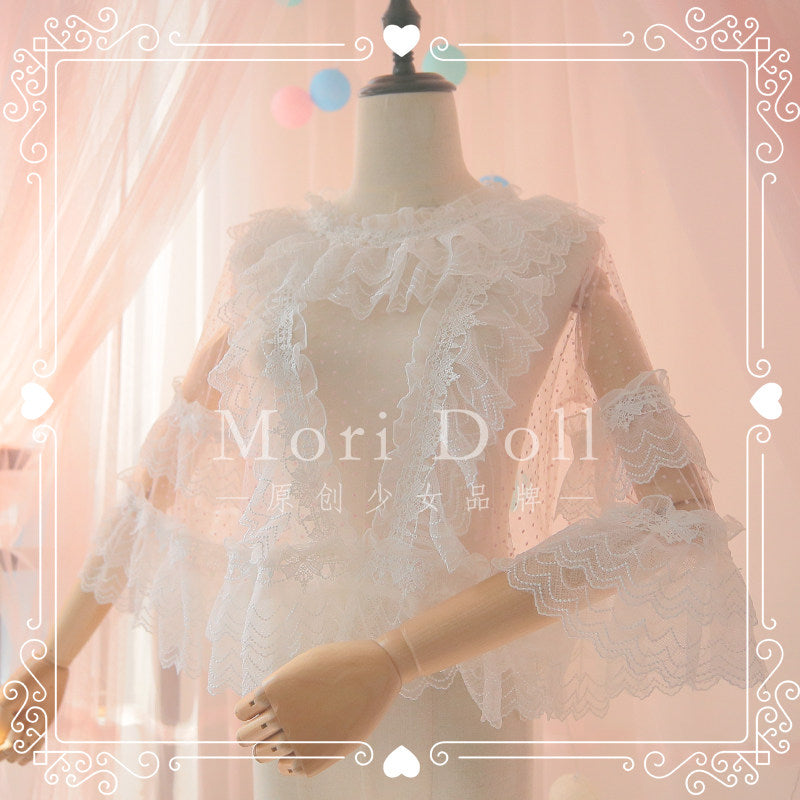 Mori Doll - Sheer Lace Flared Sleeve Blouse blouse Mori Doll White S