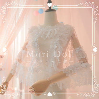 Mori Doll - Sheer Lace Flared Sleeve Blouse blouse Mori Doll White S