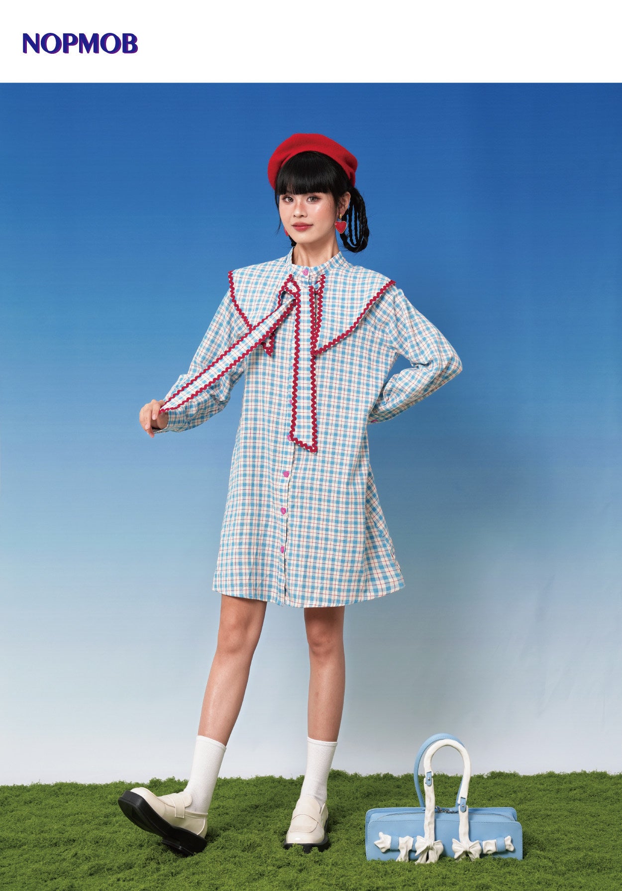 NOPMOB - Blue Plaid Doll Collar Dress dress NOPMOB