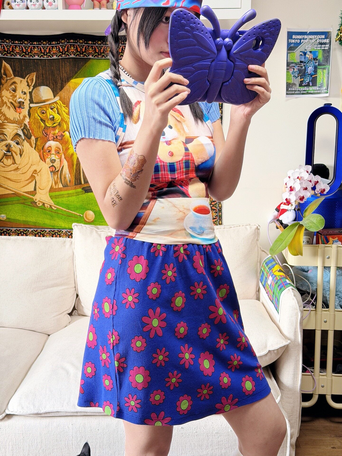 bunnybunnygun - Cartoon Flower Mini Skirt skirt bunnybunnygun