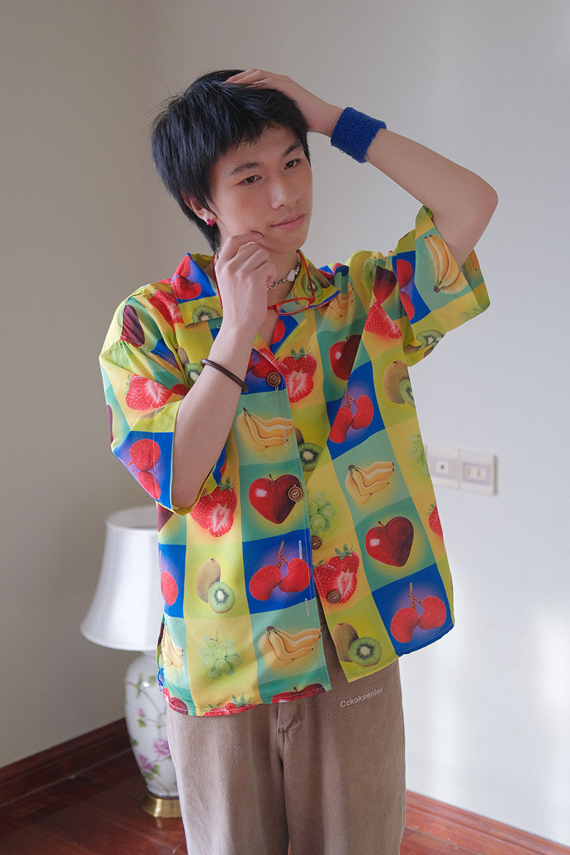 No Blue Today - Fruit Plaid Oversized Short-Sleeve Shirt shirt No Blue Today