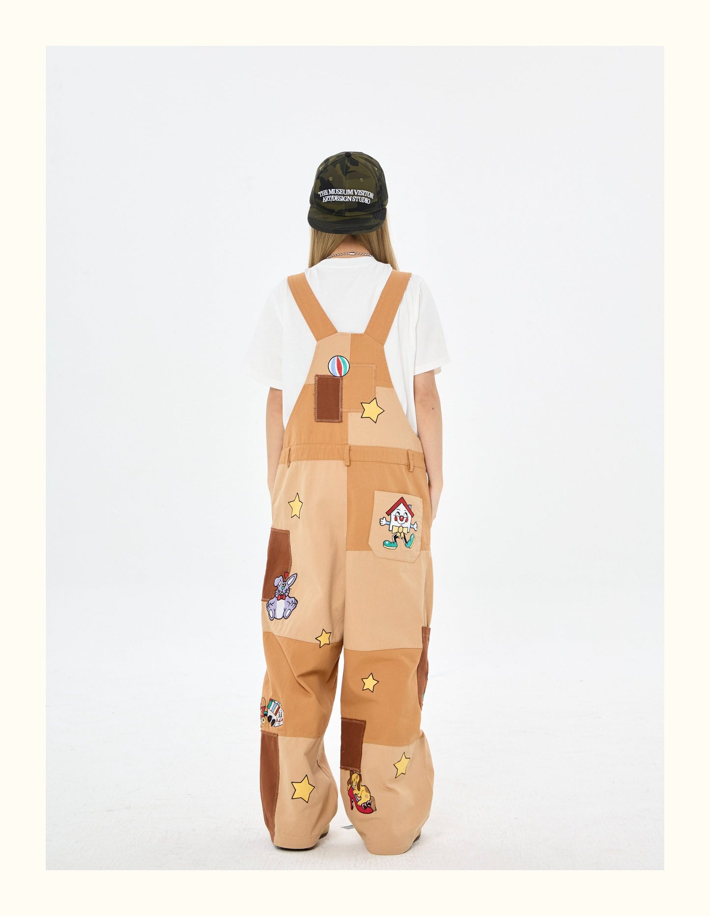 Robootoo - Brown Patchwork Embroidered Wide Leg Overalls overall Robootoo