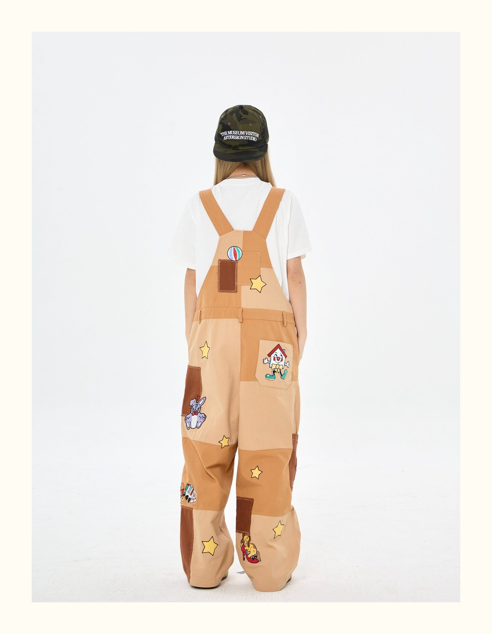 Robootoo - Brown Patchwork Embroidered Wide Leg Overalls overall Robootoo
