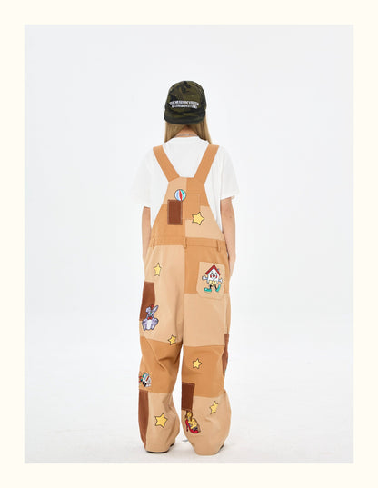 Robootoo - Brown Patchwork Embroidered Wide Leg Overalls overall Robootoo