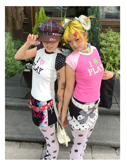 Loveplay - Decora Kei Raglan T Shirt Star Print Color Block shirt loveplay