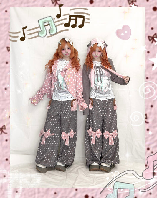 YJM with biubiu - Polka Dot Bow Loose Trousers with Large Pockets pants YJM with biubiu
