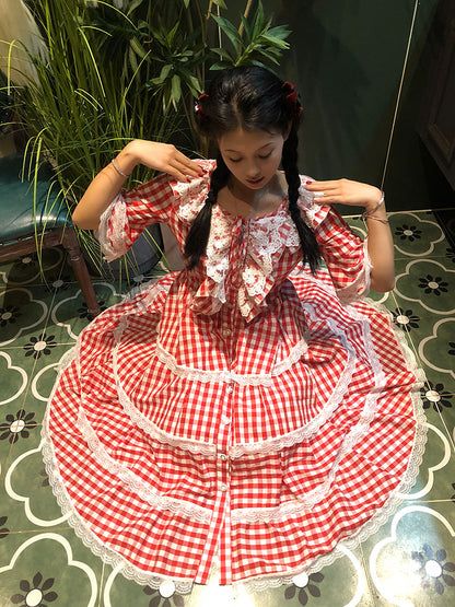 Nanjun Vintage - Red Plaid Lolita Cake Dress dress Nanjun Vintage
