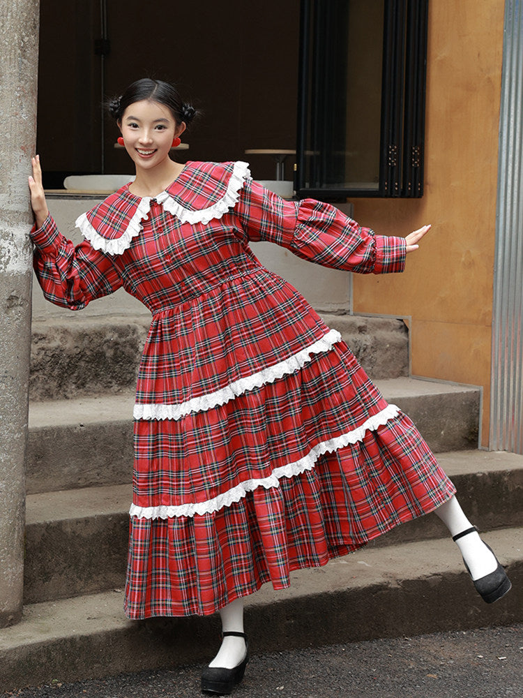 British Red Plaid Maxi Dress – Nanjun Vintage – Land Decora