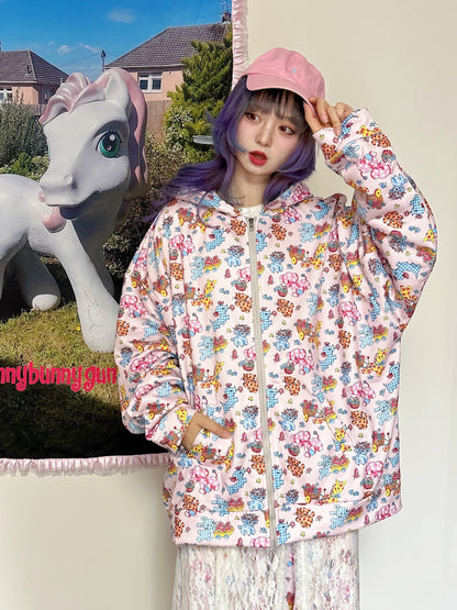 BunnyBunnyGun - Harajuku Vintage Animal Sweatshirt Pink Loose Fit hoodie bunnybunnygun