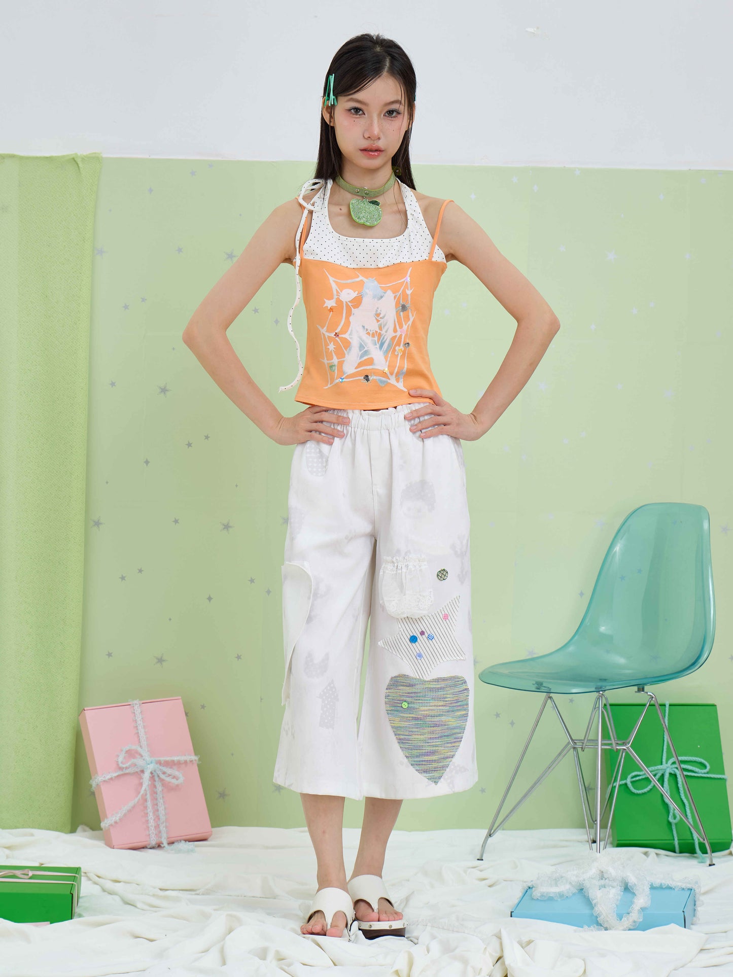 Moon Meadow - Patchwork Wide Leg Capri Pants shorts Moon Meadow