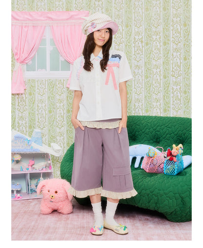 UnsocialNight - Star Patch Cropped Cargo Pants pants UnsocialNight