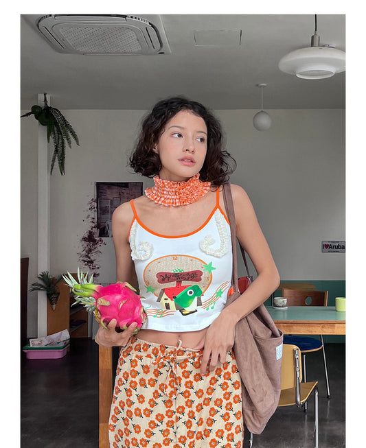 UnsocialNight - Cartoon Print Lace Cami Top camisole UnsocialNight