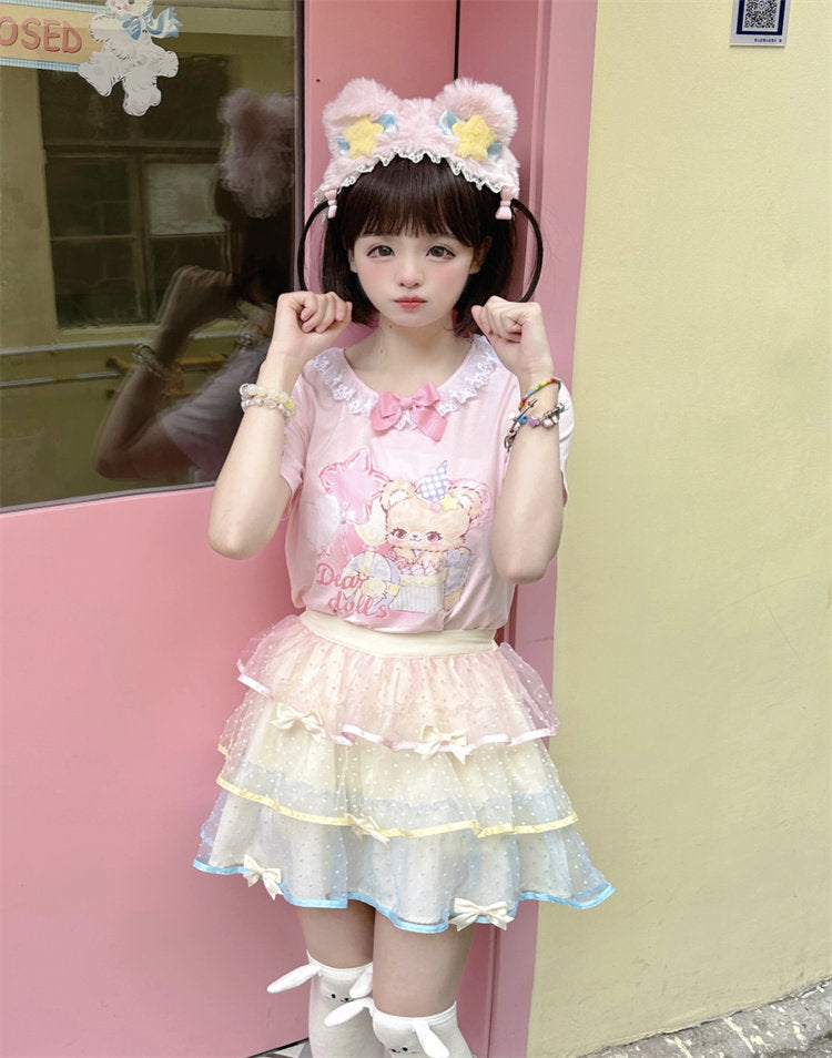 Dear Doll - Star Balloon Lace Collar Tee Dress dress dear doll