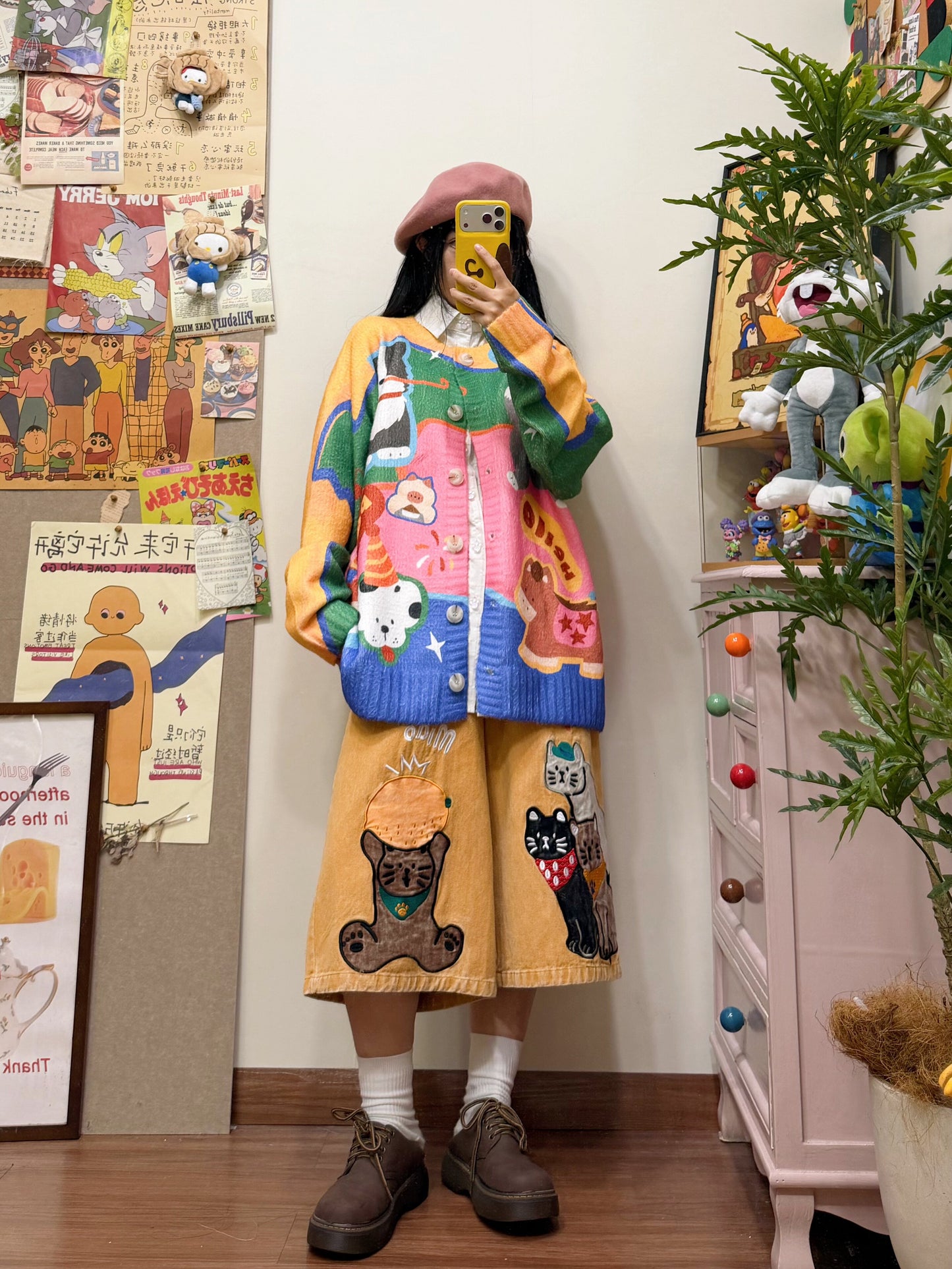 BIBULU - Colorful Cartoon Print Oversized Cardigan Sweater cardigan BIBULU