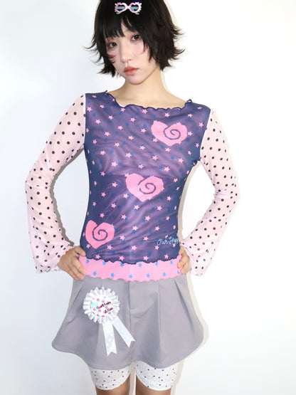 OurHappy - Blue Polka Mesh Top shirt Our Happy