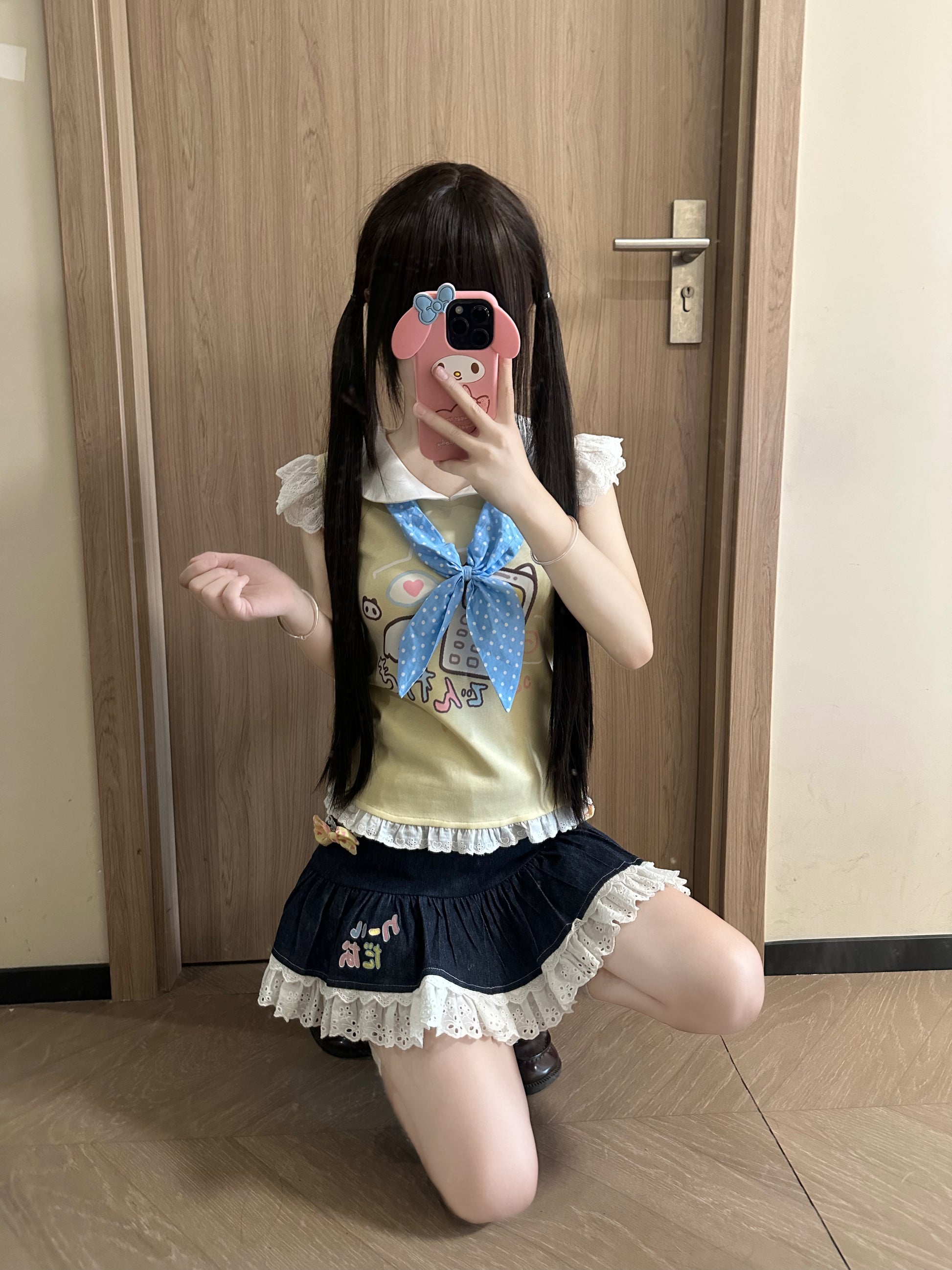 Blurred Bear - Cute Soft Girl Tee & Skirt Set set Blurred Bear
