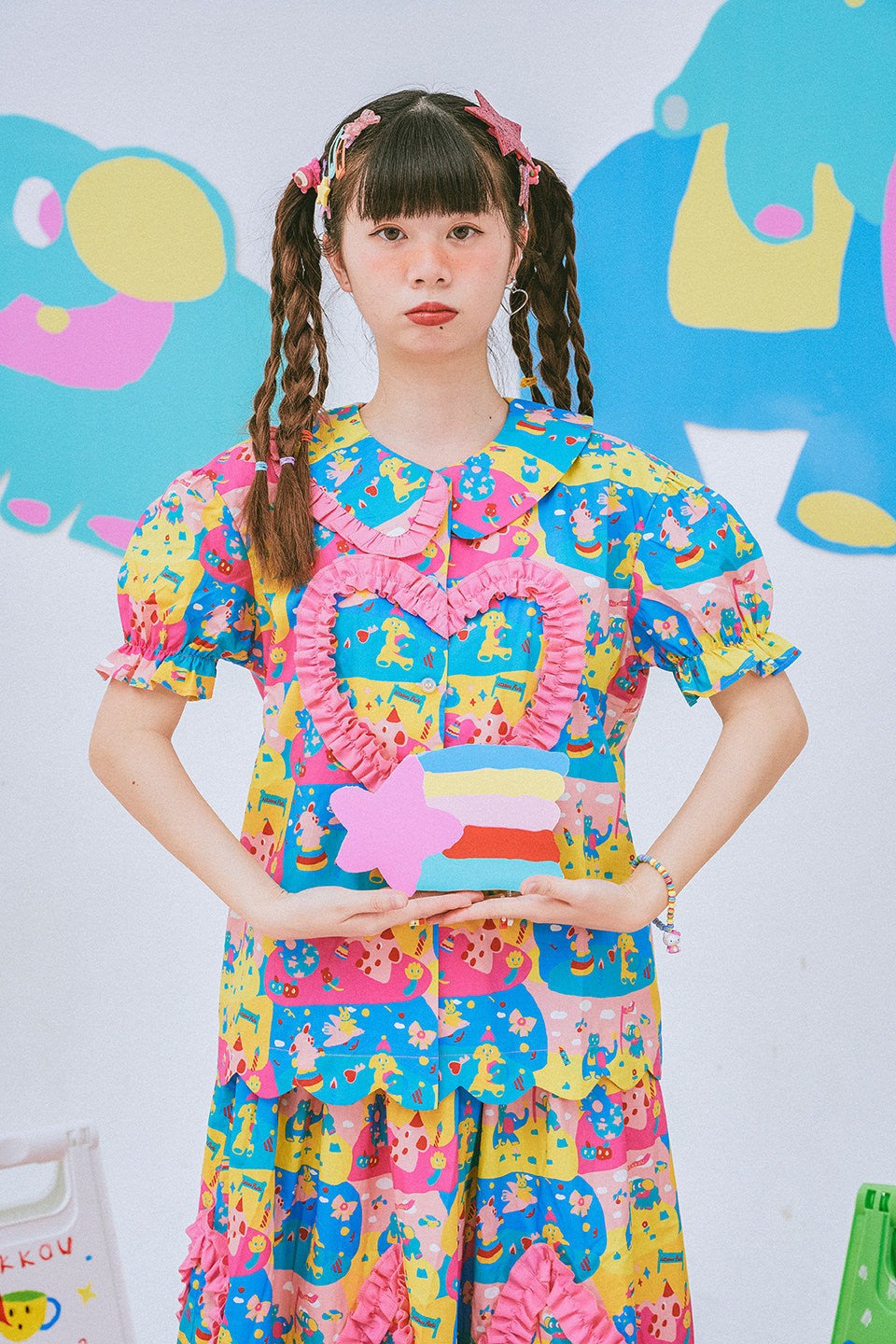 NIKKOU - Cute Print Puff Sleeve Shirt shirt Nikkou home