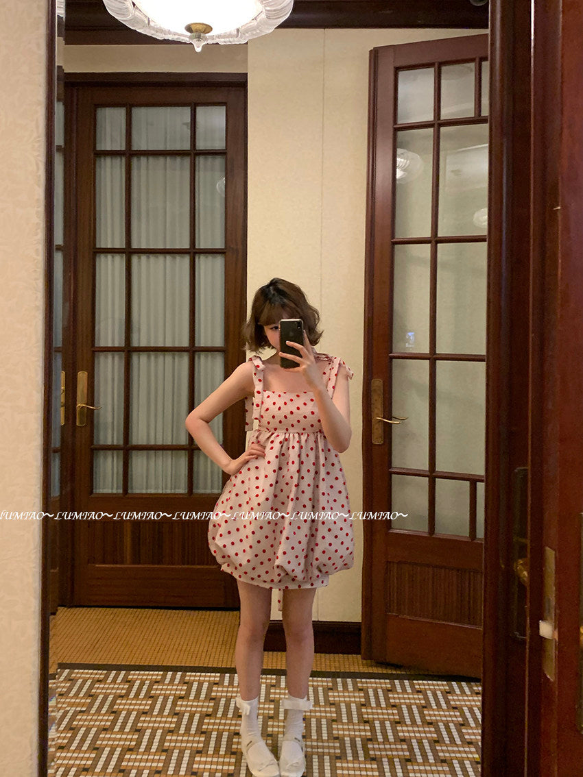 Lu Miao - Red Polka Bow Puffy Dress dress Lu miao
