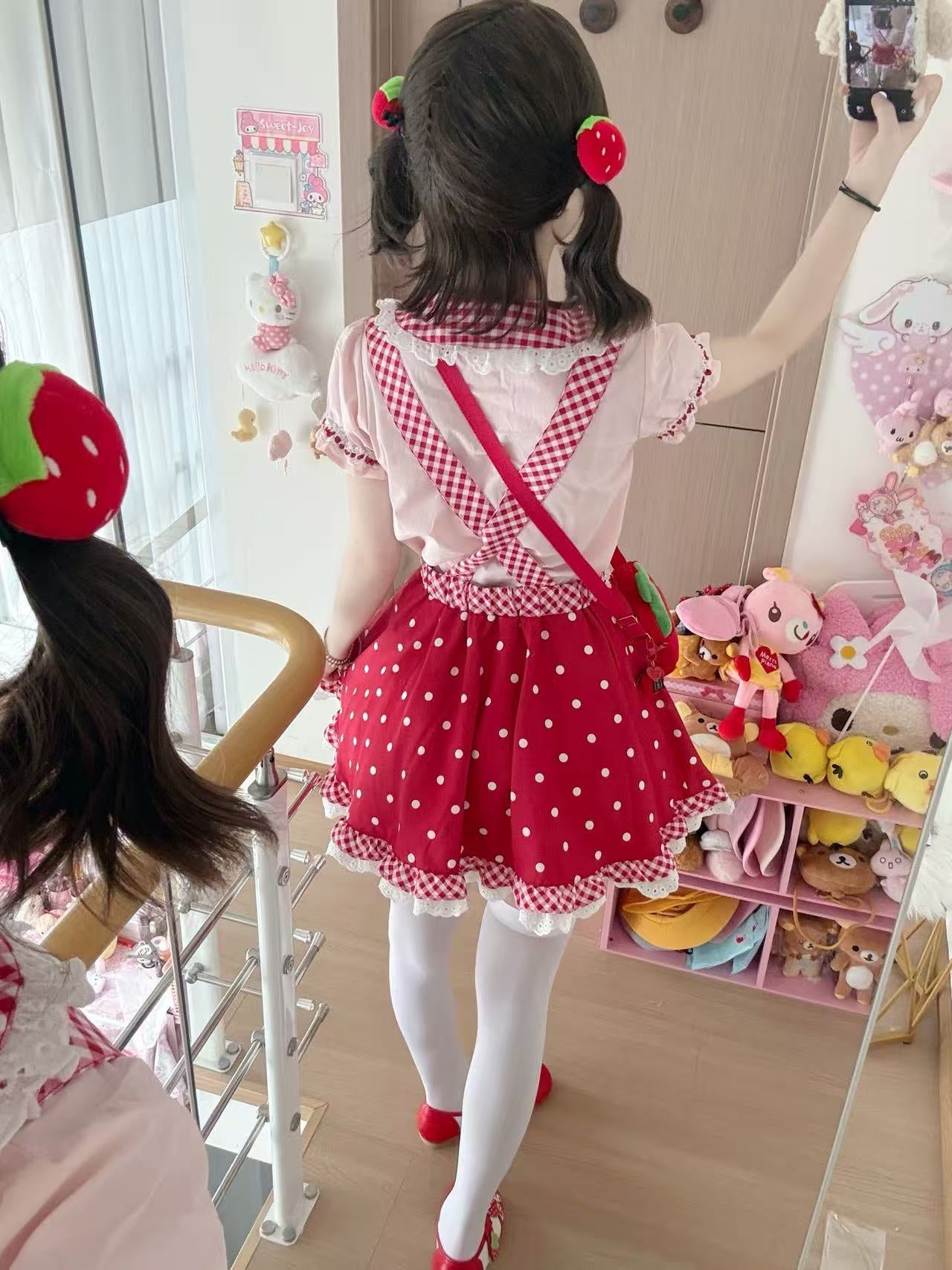 Bunny Planet - Red Strawberry Polka Dot Dress Set dress bunnyplanet