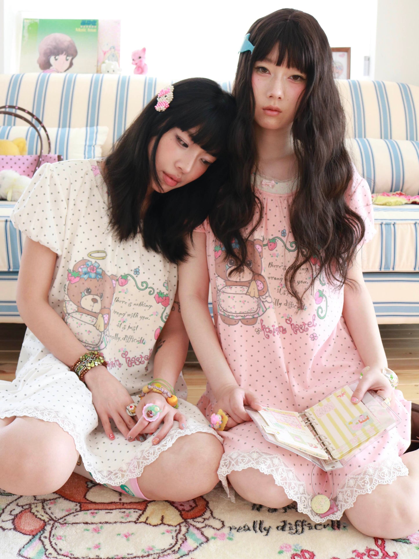 KaiXin Hostel - Bear Strawberry Lace T-Shirt Dress dress KaiXin hostel