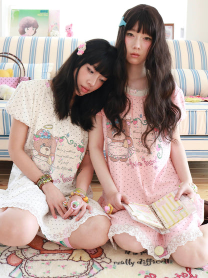 KaiXin Hostel - Bear Strawberry Lace T-Shirt Dress dress KaiXin hostel