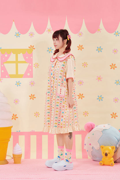 NIKKOU - Animal Print Lace Shirt Dress dress Nikkou home